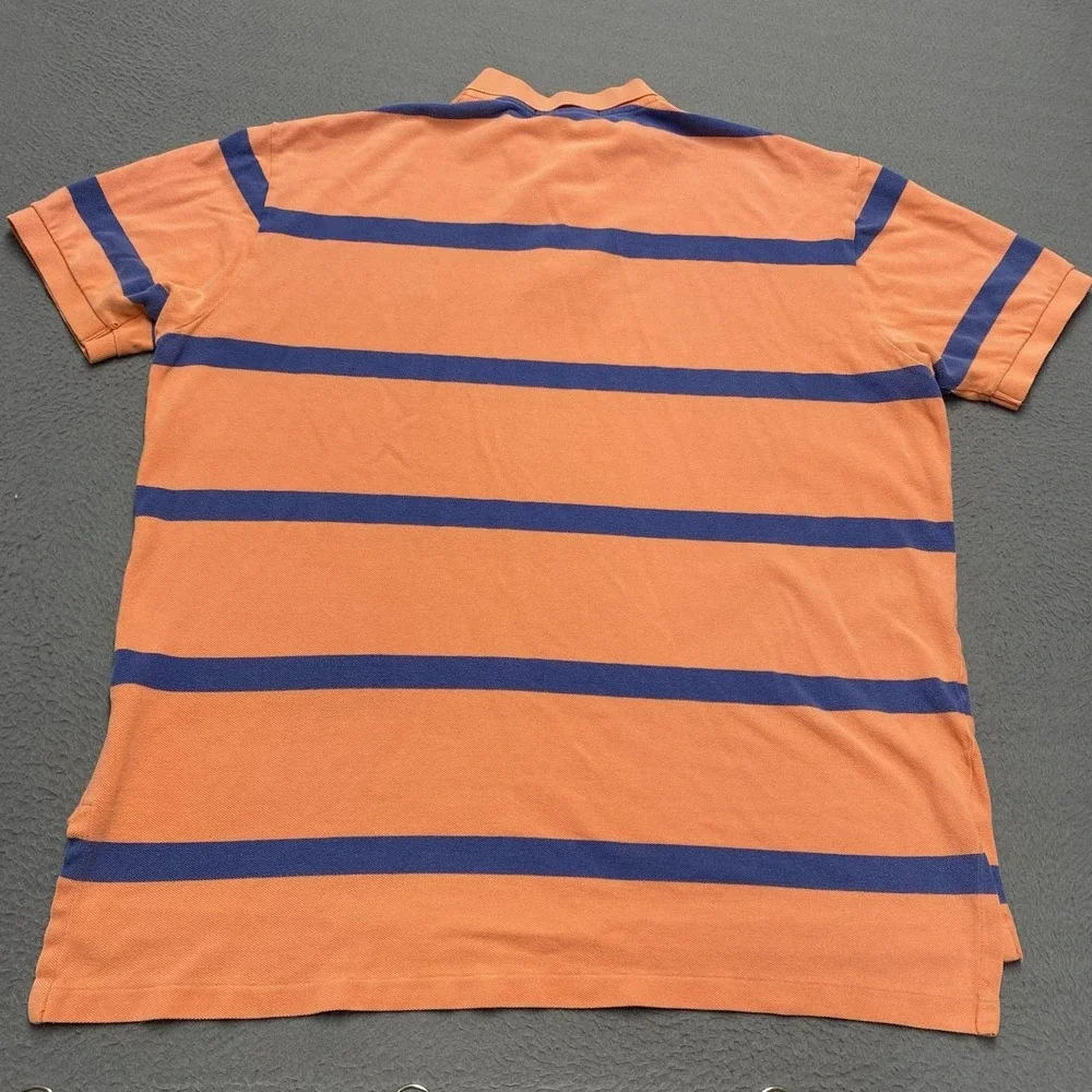 Polo Ralph Lauren Polo Shirt Mens XL Orange Blue Stripe 100% Cotton Pony Logo